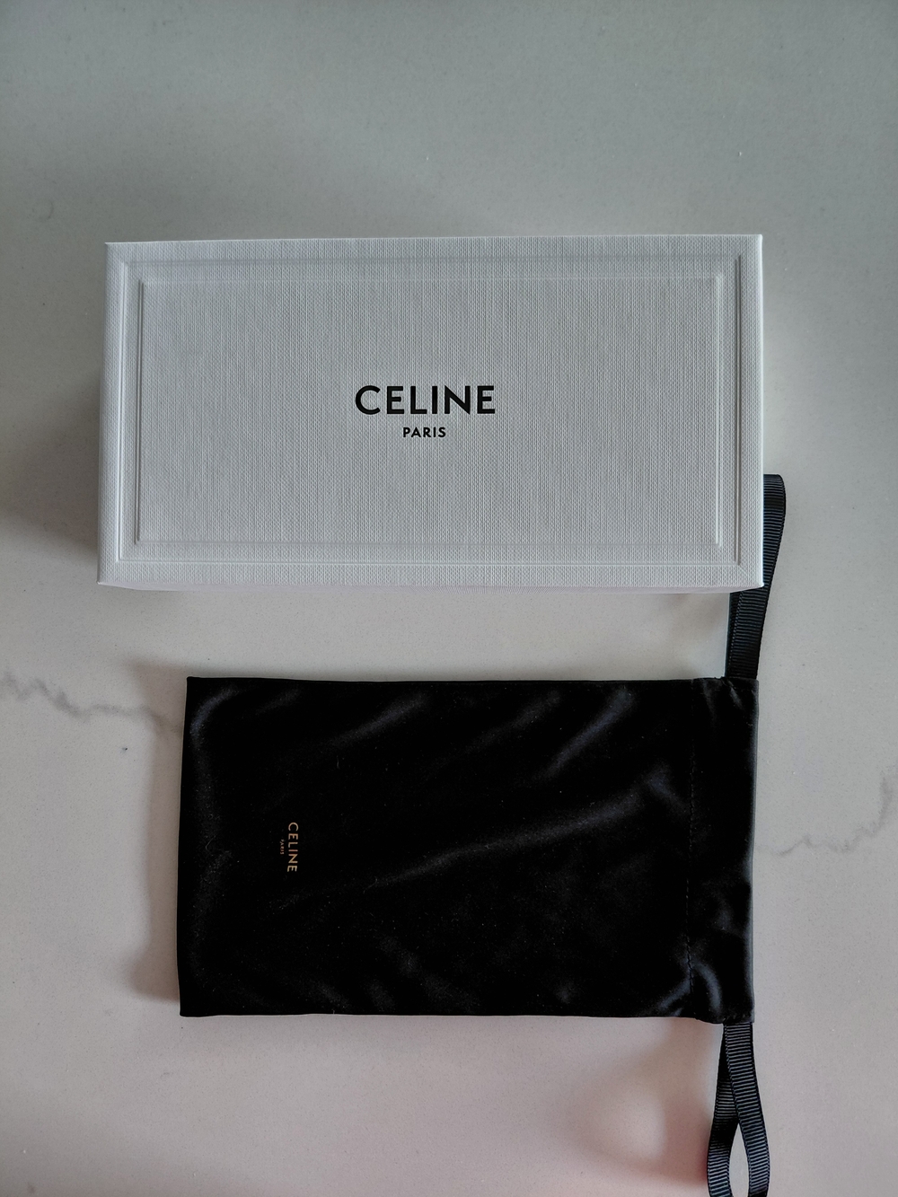 Celine White Box with Black Satin Dust Bag